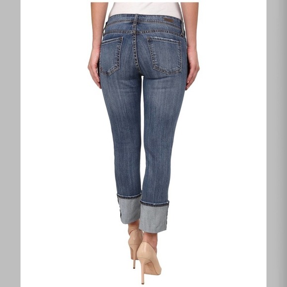 Kut From The Kloth Cameron Wide Cuff Roll Up Jean Blue Size 8 Denim - Picture 1 of 14